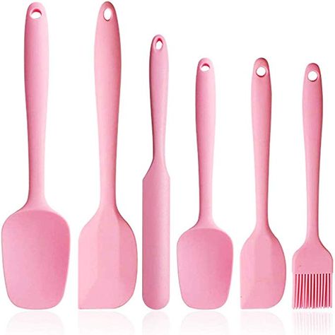 Amazon.com: Silicone Spatula Set - High Heat Resistant Non-Stick Kitchen Rubber Spatula for Cooking, Baking, Mixing, Dishwasher Safe, Pink, 6 Piece: Home & Kitchen Home Utensils, Rubber Spatula, Kitchen Pink, Pink Dishes, Spatula Set, Pink Kitchen, Spatulas, Cute Kitchen, Kitchen Stuff