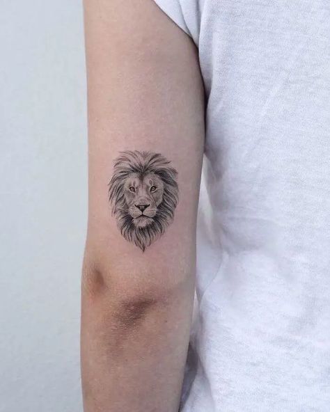 24 Small Lion Tattoo Designs and Ideas That Will Inspire You Half Lion Half Sun Tattoo, Lion Sunflower Tattoo Design, Sagittarius And Leo Tattoo, Sunflower Leo Tattoo, Aries And Leo Tattoo Together, Leo Inspired Tattoos, Leo Tattoo For Women, Small Lion Tattoo For Women, Lion Arm Tattoo