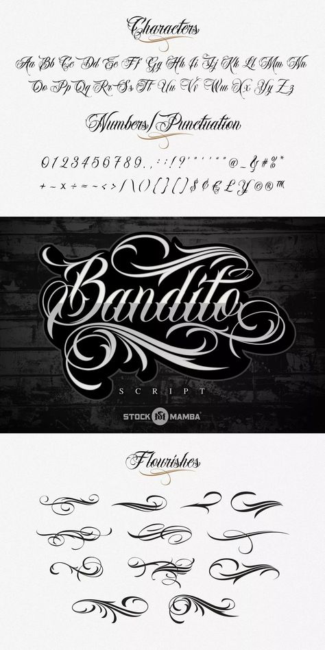 Bandito Script Font | Best Fonts For Tattoo Writing | Script Font by Brian Smith Bandito Tattoo, Best Font For Tattoo, Tattoo Writing Fonts, Script Fonts Alphabet, Calligraphy Tattoo Fonts, Tattoo Font Styles, Tattoo Writing, Brian Smith, Tattoo Script Fonts