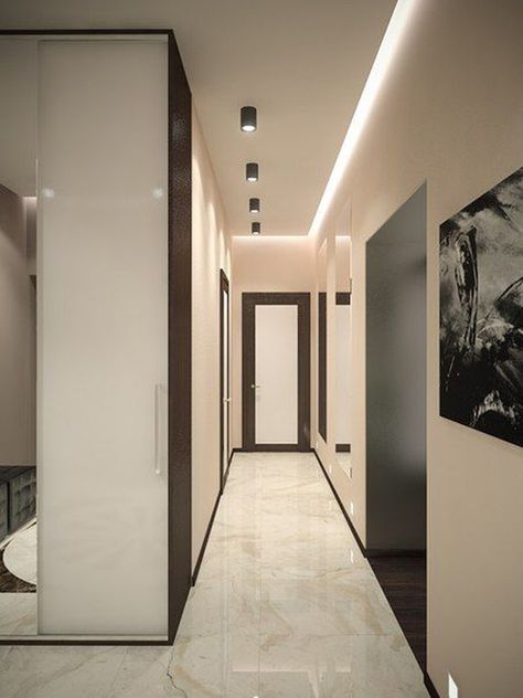 30 Impressive Hallway Lighting Ideas That Will Keep Your Mood | Home Design And Interior Passage Ceiling Design Modern, Ceiling Design Corridor, Passage Ceiling Design, Passage Ceiling, Hallway Lighting Ideas, Modern Hallway Design, Hallway Ceiling, Corridor Design, Narrow Hallway Decorating