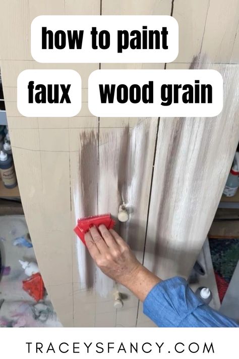 hand painting a wood grain on flat wood surface How To Paint To Make It Look Like Wood, Painting Cardboard To Look Like Wood, How To Paint Cardboard To Look Like Wood, Painting Wood Grain Look, Wood Grain Painting Techniques, Painting To Look Like Wood Grain, How To Paint Faux Wood, How To Paint Wood Texture, How To Make Paint Look Like Wood