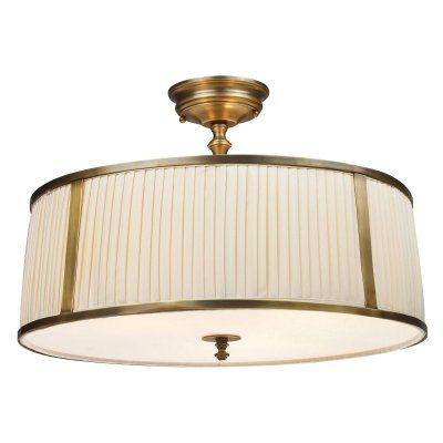 ELK Lighting Williamsport 11055/4-LED Semi Flush Mount Light - 11055/4-LED Flushmount Ceiling Lights, Brass Patina, Semi Flush Lighting, Semi Flush Ceiling Lights, Cream Fabric, Elk Lighting, Glass Diffuser, Ceiling Lighting, Flush Mount Lighting