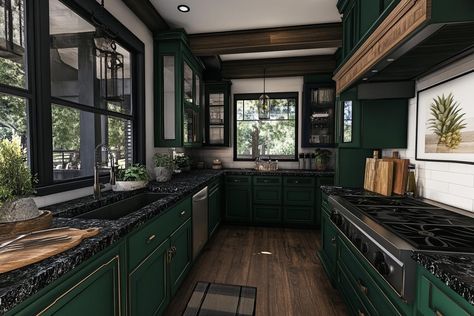 7 Perfect Colors to Complement Black Granite Countertops Black Counters And Backsplash, Kitchen With Black Granite Countertops, Black And Green Kitchen, Kitchen With Black Granite, Dark Kitchen Countertops, Kitchen Color Combos, Ivory Cabinets, Soapstone Counters, Kitchen Renovation Inspiration