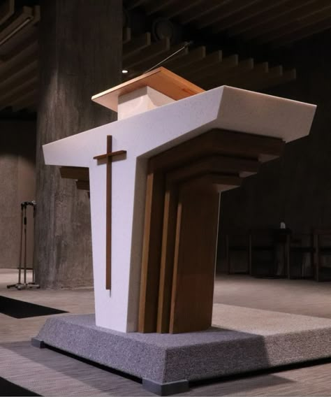 Church Pulpit Design Ideas, Minimalist Wood Furniture, Church Design Architecture, Church Pulpit, Podium Design, Church Building Design, Communion Table, Diy Cabinet Doors, Altar Design