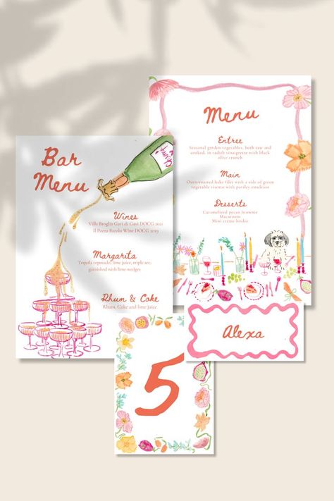 Bespoke Wedding Stationery Suite Handpainted in Watercolor by Ofelia Botella Illustration Studio Couple Book, Diner Party, 21 Diner, Illustration Studio, Bespoke Wedding Stationery, Birthday Dinner Party, Wedding Stationery Suite, Wedding Menu Cards, Marriage Ceremony