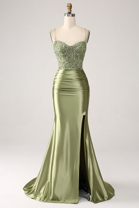 Corset Dresses Plus Size, Two Color Prom Dress, Mermaid Trumpet Prom Dress, Sage Cocktail Dress, Sage Green Glitter Dress, Green Prom Dress Off The Shoulder, Square Body Shape Dresses, Light Green Wedding Dress For Bride, Light Green Mother Of The Bride Dresses