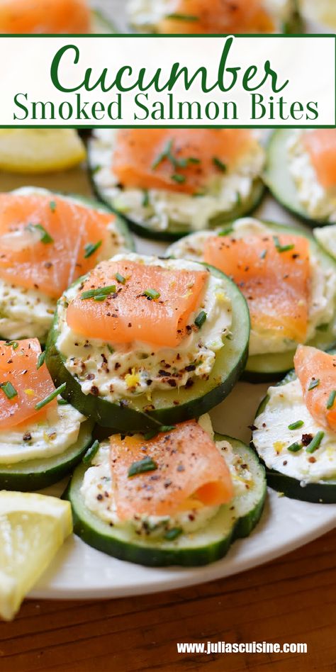 Cucumber Smoked Salmon Bites Smoked Salmon Bites, Salmon And Cucumber, Savory Salmon, Herb Cream Cheese, Salmon Appetizer, Salmon Bites, Smoked Salmon Recipes, Cucumber Slices, Fresh Cucumber