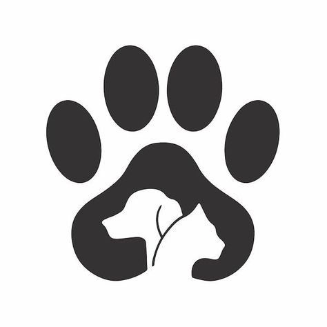 Pet shop logo with dog and cat in the middle of dog paws. Animal stencil vector | #Logo_Design_For_Pet_Shop #Dog_Paw_Logo_Design #Paws_Logo_Design #Animals_Logo_Design_Ideas Dog Paw Logo Design, Paws Logo Design, Paw Logo Design Ideas, Pet Store Logo Ideas, Dog Shop Logo, Pet Grooming Logo Design, Animals Logo Design Ideas, Pets Logo Design, Pet Shop Logo Design Ideas