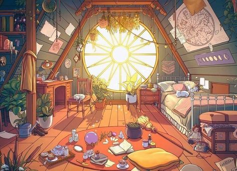 Fantasy Dorm Room Concept Art, Room Illustration Bedroom, Cute Room Drawing, Dnd Bedroom, Cozy Room Drawing, Bedroom Concept Art, Aesthetic Lofi Art, Bedroom Reference, Isometric Room