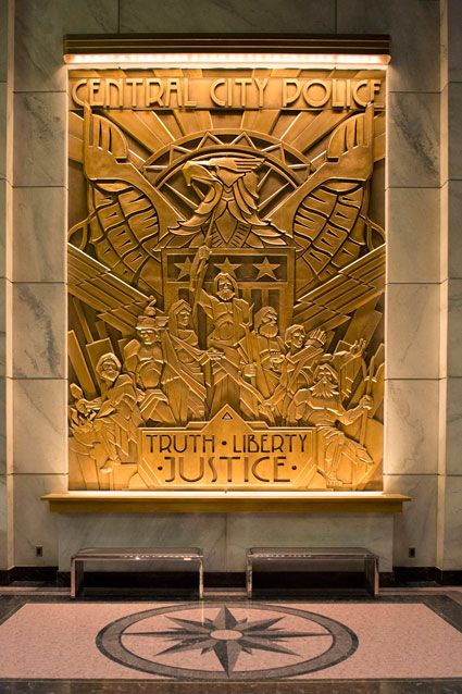 #TheFlash set design: art deco mural at the Central City police department, an easter egg featuring Greek gods as the Justice League, by production designer Tyler Harron @thecw Hades Apollo, Dc Speedsters, Hiding In Plain Sight, Flash Tv Series, Wally West, Wayne's World, Truth And Justice, Star City, Central City