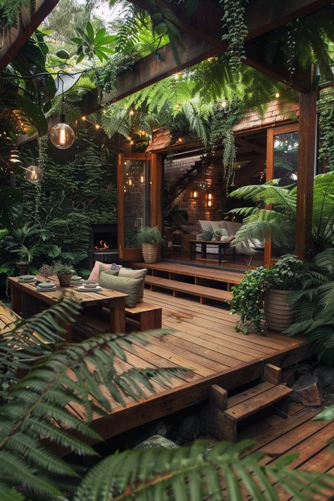 Create your own decked-out outdoor oasis with these 40 patio ideas, featuring cozy seating arrangements, charming dining spots, and stylish deck integration for small outdoor spaces, perfect for relaxation and enjoyment. #OutdoorOasis #BackyardDecks #SmallPatioIdeas Backyard Conservatory Ideas, Garden Deck Ideas, Cozy Courtyard Ideas, Amazing Backyard, Patio Cozy, Private Backyard Oasis, Backyard Room, Yard Patio Ideas, Outside Space Ideas