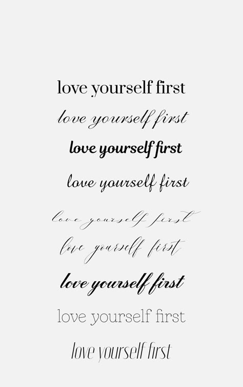 Love Yourself Quotes Tattoos, Love Yourself First Spine Tattoo, Tattoo For Loving Yourself, Love Your Self First Tattoo, Fall In Love With Yourself First Tattoo, Belive Yourself Tattoos, First Love Yourself Tattoo, Put Yourself First Tattoo, Love Yourself Font