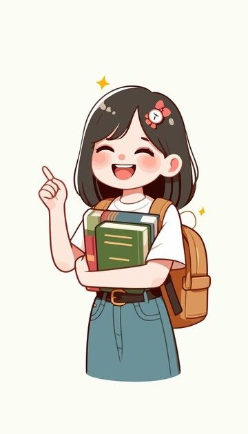 Premium Vector | A cartoon of a girl with a book in her hand Teacher Aesthetic Drawing, Teacher Drawing Cartoon, Girl With Books Drawing, Teacher Character, Cute Girl Sticker, Teacher Drawing, Teacher Illustration, English Photo, Naruto Drawings Easy