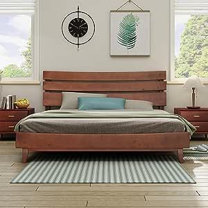 Japanese Bed Frame, Simple Bed Designs, Solid Wood Bed Frame, Wood Platform Bed Frame, Bed Frame With Headboard, Solid Wood Platform Bed, Wooden Headboard, Simple Bed, Wood Bed Frame