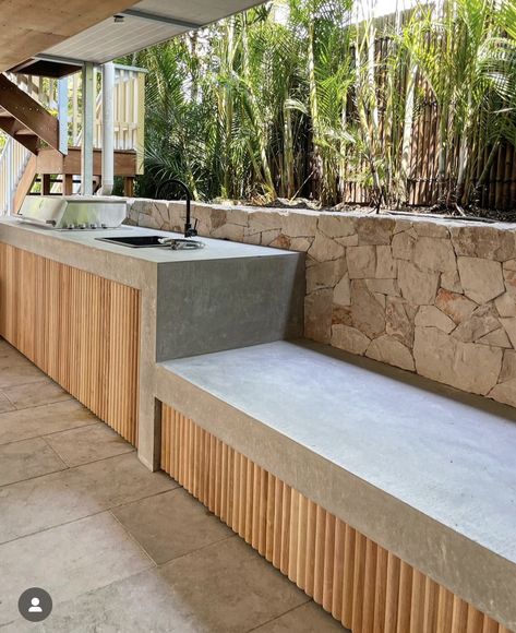 Indoor Barbeque Area, Bbq Area Ideas Outdoor, Concrete Bench Top, Bbq Areas, Concrete Outdoor Kitchen, Architectural Concrete, Outdoor Counter, Outdoor Bbq Area, Outdoor Barbeque