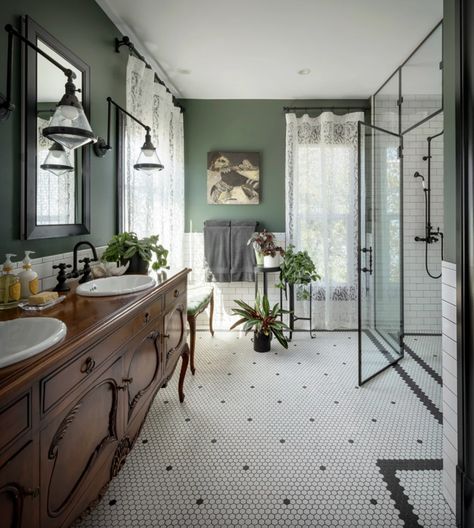 Large Bathroom, Victorian Bathroom, Kitchen Bathroom Remodel, Green Bathroom, Vintage Bathroom, Traditional Bathroom, White Tiles, House Bathroom, Historic Home