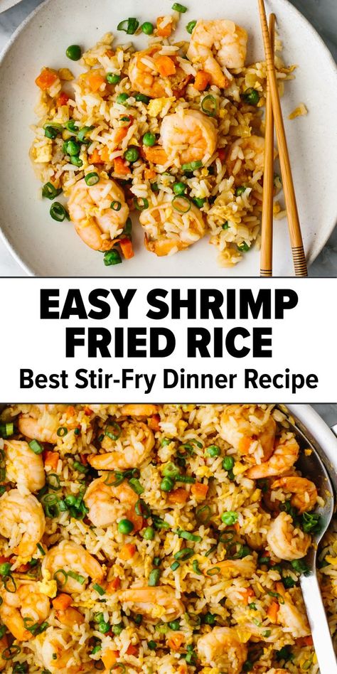 Easy shrimp fried rice Stir Fry Dinner Recipes, Easy Shrimp Fried Rice, Shrimp And Rice Recipes, Fried Rice Recipe Easy, Shrimp Dinner, Chinese Cooking Recipes, Easy Rice Recipes, Shrimp Fried Rice, Shrimp Recipes For Dinner