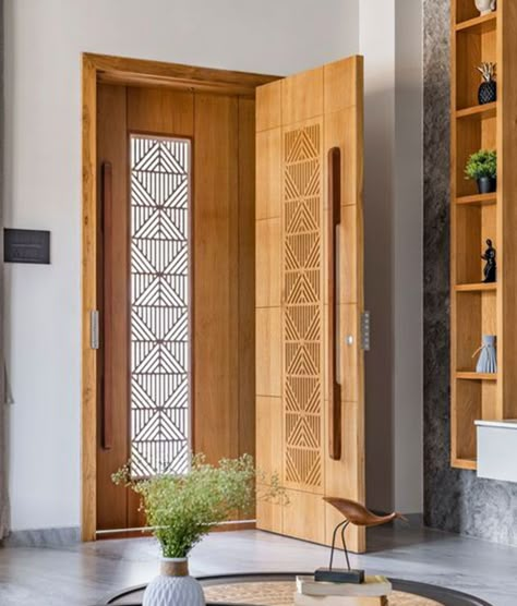 Front Door With Security Door, Main Door Design With Safety Door, Security Door Design Front Entry, Wooden Safety Door Design, Main Door With Safety Door Design, Latest Main Door Design Entrance, Safety Door Design Entrance Modern, Apartment Door Entrance, Safety Door Design Entrance