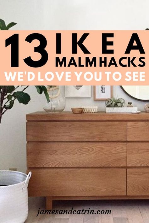 The Ikea Malm dresser is iconic and so simple. It is perfect for an Ikea Malm hack. These Ikea Malm dresser hacks are the best we could find and we wanted to show you. Hopefully you can find some Ikea Malm hack inspiration! #ikeamalmhack #ikeamalmdresserhack #ikeahacks #ideas #jamesandcatrin Commode Malm Ikea, Nordli Ikea, Ikea Malm Desk, Ikea Malm Drawers, Malm Hack, Malm Chest Of Drawers, Malm Drawers, Ikea Dresser Makeover, Ikea Malm Bed