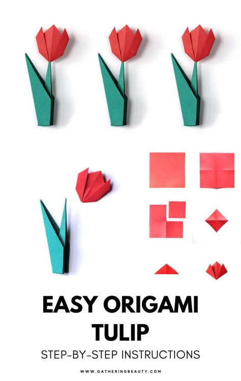 Flowers Origami Easy, Advanced Origami, Tulip Origami, Flowers With Paper, Easy Origami Animals, Mothers Day Flower Pot, Flower Folding, Origami Decor, Easy Origami Flower