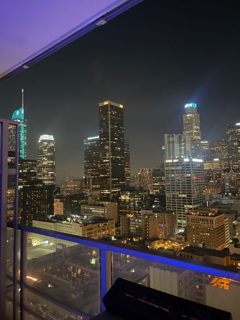 Downtown building night Time skyscrapers skyline Los Angeles City Aesthetic Los Angeles, Skyline View Apartments Night, Dtla Apartment Aesthetic, Dtla Apartment View, Penthouse In Los Angeles, Apartments In Los Angeles, Los Angeles High Rise Apartment, Los Angeles Downtown Aesthetic, Los Angeles Penthouse Apartment