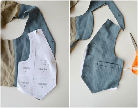 How to Upcycle a Vest • Heather Handmade How To Sew A Vest, How To Make A Vest, Upcycle Vest, Things To Sew For Men, Diy Vest Pattern, Vest Pattern Sewing, Men Vest Outfits, Diy Vest, Vest Sewing