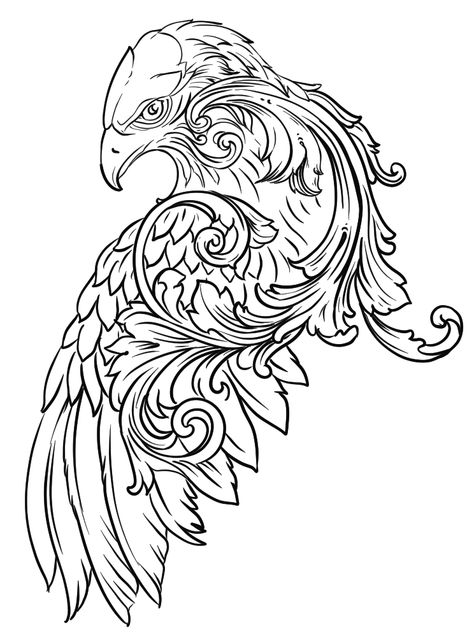 Celtic Animal Art, Raven Tattoo Outline, Eagle Tattoo Stencil, Filigree Outline, Eagle Sketch, Abstract Tattoo Ideas, Filigree Tattoo, Eagle Drawing, Abstract Tattoos