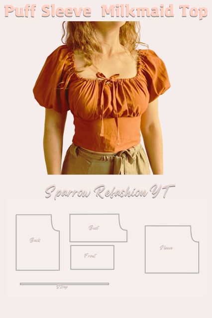 Free Retro Sewing Patterns, Too Sewing Pattern, Pattern For Tops For Women, Diy Clothes Patterns For Women, Shirt Sewing Pattern Womens Free, Pattern For Clothes, Boho Top Sewing Pattern, Tops Patterns Sewing, Diy Cute Outfits