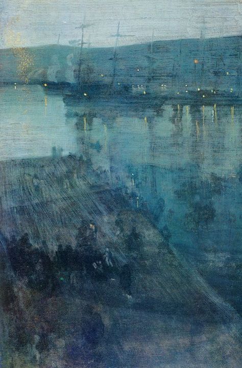 James Abbott McNeill Whistler - Nocturne in Blue and Gold: Valparaiso Bay. 1866, 75.6 x 50.1 cm, Oil on canvas, Freer Gallery of Art, Washington, D.C. Whistler Paintings, James Whistler, Midnight Summer, Basement Painting, James Abbott Mcneill Whistler, American Realism, James Mcneill Whistler, Modern Art Movements, Art Periods