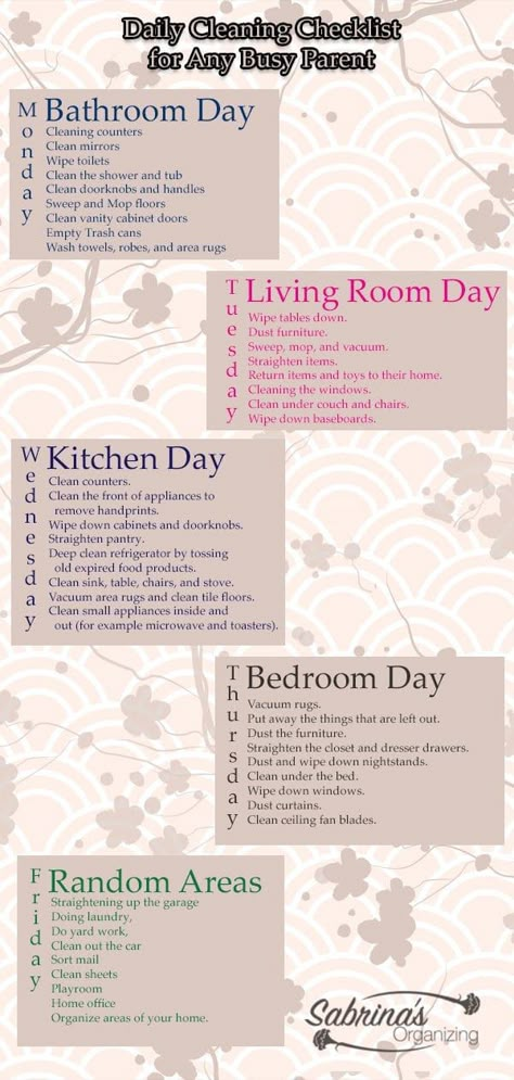 Daily Cleaning Checklist for Any Busy Parent - Sabrinas Organizing Daily Cleaning Checklist, Deep Cleaning Checklist, Cleaning Schedules, Clean House Schedule, Cleaning And Organization, Homemade Cleaning Solutions, Cleaning Stuff, House Cleaning Checklist, Weekly Cleaning