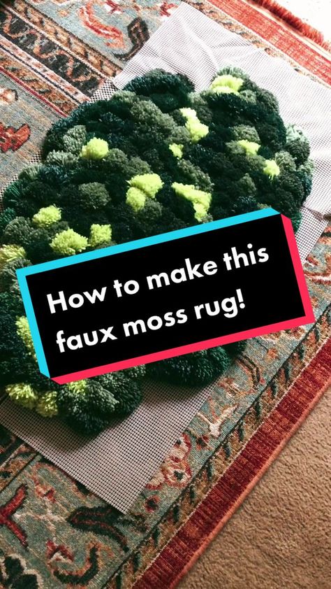 Rug That Looks Like Moss, Miss Rug Diy, Crochet Moss Rug Pattern, Punch Needle Moss Rug, Diy Moss Carpet, Latch Hook Moss Rug, Diy Moss Rug Yarn, Diy Moss Rug Tutorial, How To Make A Moss Rug