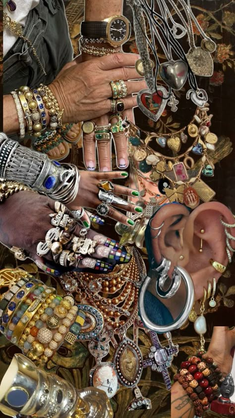 Maximalist jewelry collage Dope Jewelry Accessories, Earthy Jewelry, Earthy Outfits, Jewelry Accessories Ideas, Dope Jewelry, Chunky Jewelry, Jewelry Fashion Trends, Funky Jewelry, Stacked Jewelry