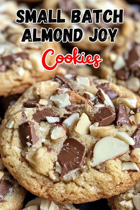 Delicious Small Batch Almond Joy Cookies Recipe! Easy Almond Joy Cookies, Small Batch Almond Joy Cookies, Almond Joy Cookie Bars, Almond Joy Cookies Best, Keto Almond Joy Cookies, Mounds Cookies Recipe, Almond Joy Cookies Recipe, Almond Joy Cookies 4 Ingredients, Jumble Cookies Recipe