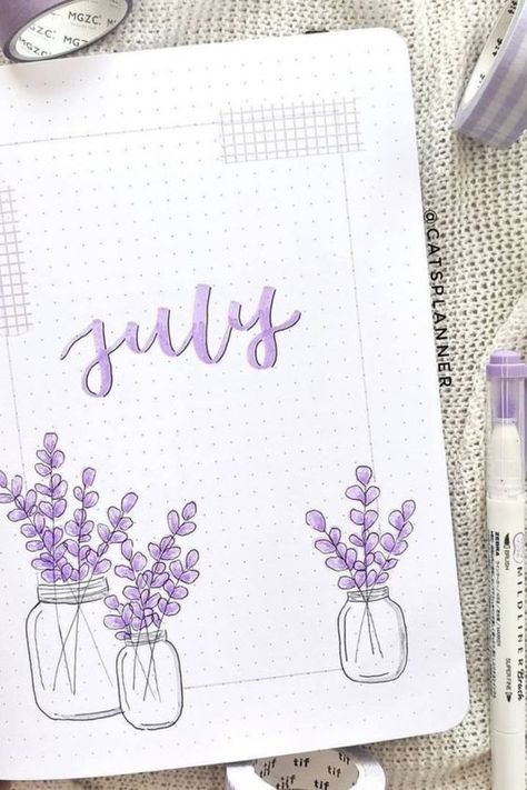 July Theme Bullet Journal, Bujo July Cover Page, July Bujo Ideas, Bujo July Cover, Wall Boarder Ideas Diy, July Bullet Journal Cover Ideas, Boder Degin On Paper Cute, July Cover Page Bullet Journal, Bujo May Cover Page