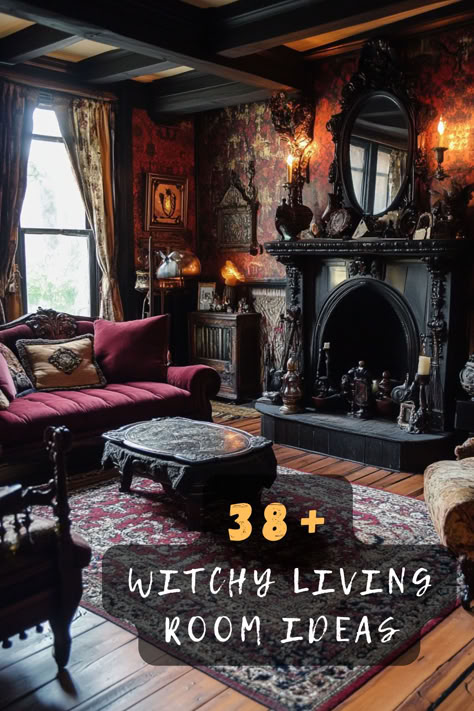 Embrace the spooky with 38 witchy living room ideas. 🕸️🖤 These eerie designs feature dark decor, ghostly accents, and haunting elements that give your space a ghostly vibe. Looking to add some spook? Click to discover all the spooky designs! #SpookyLivingRoom #DarkDecor #GhostlyAccents #HauntingElements #HauntedVibe Southern Gothic Home Aesthetic, Gothic Western Home, Moody Western Aesthetic, Gothic Victorian Homes Interior, Goth Living Room Modern, Western Gothic Living Room, Western Gothic Aesthetic House, Victorian Era Aesthetic Dark, Dark Victorian Living Room