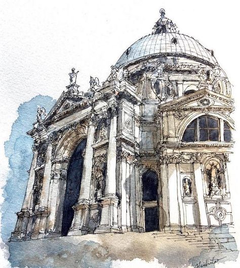 Sketchbook Architecture, Watercolor Architecture, Architecture Sketchbook, Architecture Drawing Art, Painter Artist, Architecture Painting, Architectural Sketch, A Level Art, Watercolor Sketch