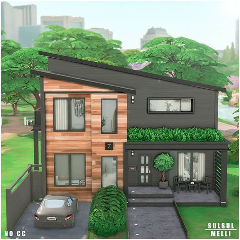 melli on Instagram: “Heeeyy you! 🤍🤍 - - Here's a modern family home in Willow Creek. It's perfect for 4 people, two grown ups and two kids. I've used the…” Sims 4 Family House, Sims 4 Modern House, Sims 4 Houses Layout, Small House Blueprints, Sims Challenge, The Sims 4 Lots, Sims 4 Family, Small Modern Home, Sims 4 House Plans