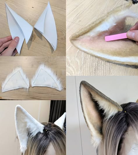 How To Make A Paper Therian Mask, Wolf Ears Diy, Paper Therian Mask, How To Felt A Therian Mask, Fursuit Tail Pattern, Wolf Costume Diy, Halloween Wolf, Fursuit Tutorial, Hadiah Diy