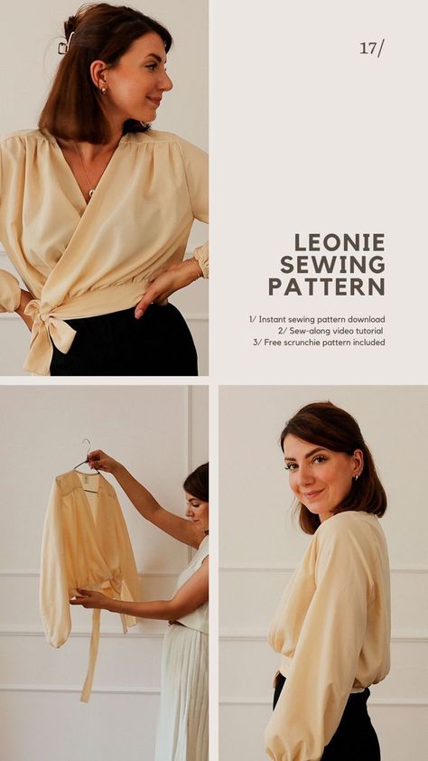 Leonie Sewing Pattern- tintofmintPATTERNS Diy Sewing Gifts For Women, Shirt Patterns For Women, Unique Sewing Patterns, Blouse Sewing Pattern, Patterns For Sewing, Sewing Tops, Modern Sewing Patterns, Free Pdf Sewing Patterns, Womens Sewing Patterns