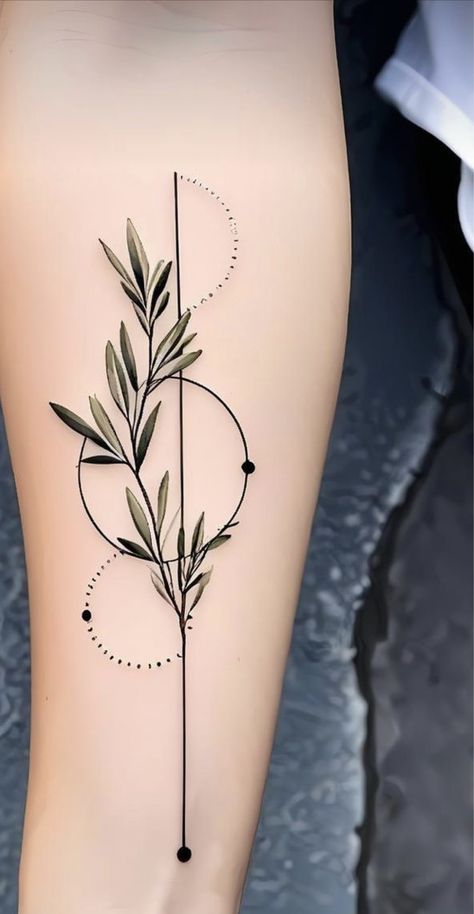 Olive Tattoo, Geometric Flower Tattoo, Tattoo Generator, Geometric Line Tattoo, Olive Branch Tattoo, Around Arm Tattoo, Branch Tattoo, Delicate Tattoo, Gothic Tattoo