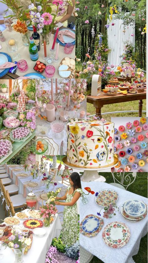 Dominating the center of the setting is a wooden tray placed on a surface, perhaps a coffee table or sideboard. Fairy Garden Birthday Party, Garden Party Theme, Backyard Birthday, Birthday Dinner Party, Picnic Birthday, Garden Party Birthday, Spring Birthday, Deco Nature, Summer Garden Party