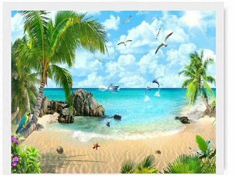 Beach Art Posters, Tv Kids, Art Plage, Wallpaper Large, Tree Wall Murals, Large Mural, Nature Wall Decor, Romantic Beach, Leaf Wall