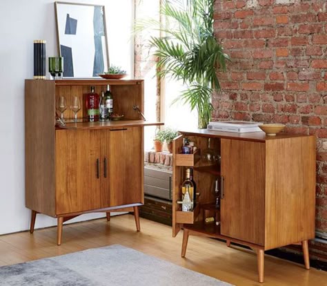 Mid-Century Bar Cabinets at West Elm Retro Cabinets, Mid Century Bar Cabinet, Mid Century Modern Bar, Bar Mini, Modern Home Bar, Bar Cabinets, Mid Century Bar, Bar Essentials, Home Bar Furniture