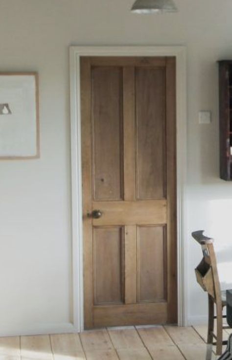 Natural Wood Doors Interior Farmhouse, Wood Panel Doors Interior, Interior Doors Stained Wood, Oak Door With White Trim, White Or Wood Doors, Inside Wood Doors, Internal Farmhouse Doors, Stained Wooden Doors Interior, Stained Wooden Interior Doors