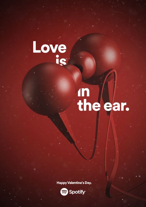 Print ad: Spotify: The Kiss Minimalist Creative Ads, Spotify Creative Ads, Unique Ads Creative Advertising, Love Graphic Design Poster, Valentines Social Media Design, Spotify Ads Design, Creative Graphics Design Ads, World Music Day Creative Ads, Commercial Poster Design