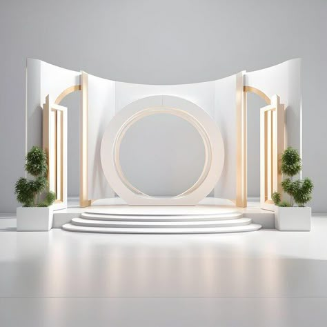 Birthday Stage Design, Stage Designs Ideas, Wedding Studio Design, Wedding Decor Background, Garden Stage Design, White Stage Decor, Ivory Stage Decor, White Backdrop Wedding, Wedding Podium