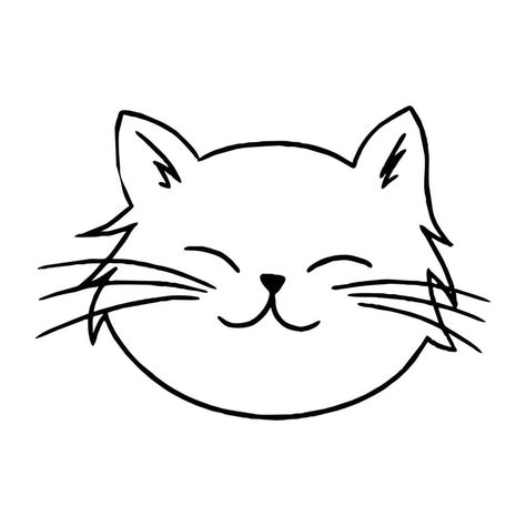 Smiling Cat Drawing, Cute Kitten Cartoon, Cat Smiling, Cat Face Drawing, Cute Cat Cartoon, Cat Outline, Line Art Black, Face Line Drawing, Face Cute