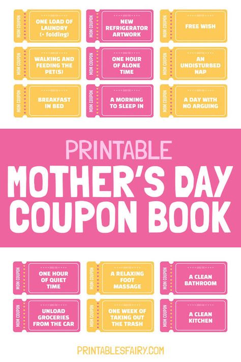 Looking for a DIY gift for mom? These Mother's Day Coupons are cute, inexpensive, and easy to set up in just a few minutes. #MothersDayCoupons #MothersDayGifts #MothersDayPrintable Coupons Template, Mom Coupon Book, Mother's Day Coupons, Diy Gifts For Mothers, Mom Coupons, Candy Quotes, Gift Coupon, Diy Coupons, Diy Gifts For Mom