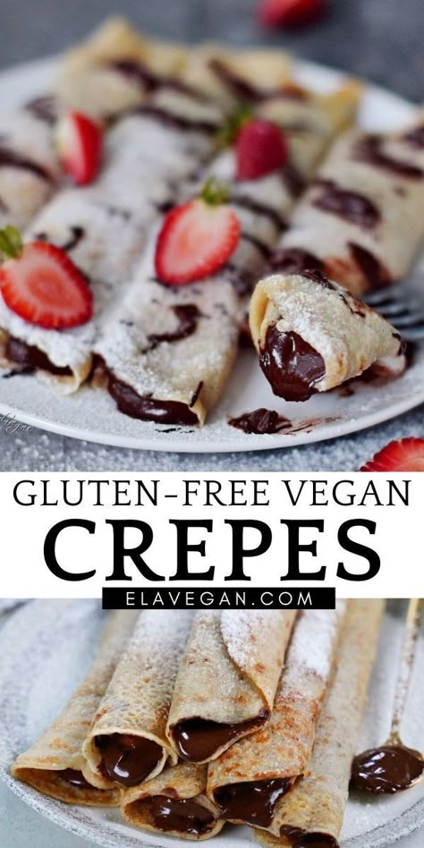 Gluten Free Egg Free Breakfast, Gluten Free Crepes Recipe, Vegan Crepes Recipe, Ella Vegan, Egg Free Breakfast, Vegan Crepes, Gluten Free Crepes, Coconut Dessert, Dairy Free Breakfasts