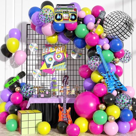 Amazon.com: 80s 90s Theme Birthday Party Decorations for Adult, Retro Neon Balloon Arch Garland Kit with Disco Ball Boombox Guitar Microphone Foil Balloons for Back to 80s 90s Hip Hop Freaknik Party Supplies : Toys & Games 90 Theme Birthday Party Ideas Decoration, 80s Themed Birthday Party Ideas, Neon Balloon Arch, Green Microphone, 80s 90s Theme Party, Pink Microphone, 90s Decorations, Summer Birthday Party Decorations, 90s Theme Party Decorations